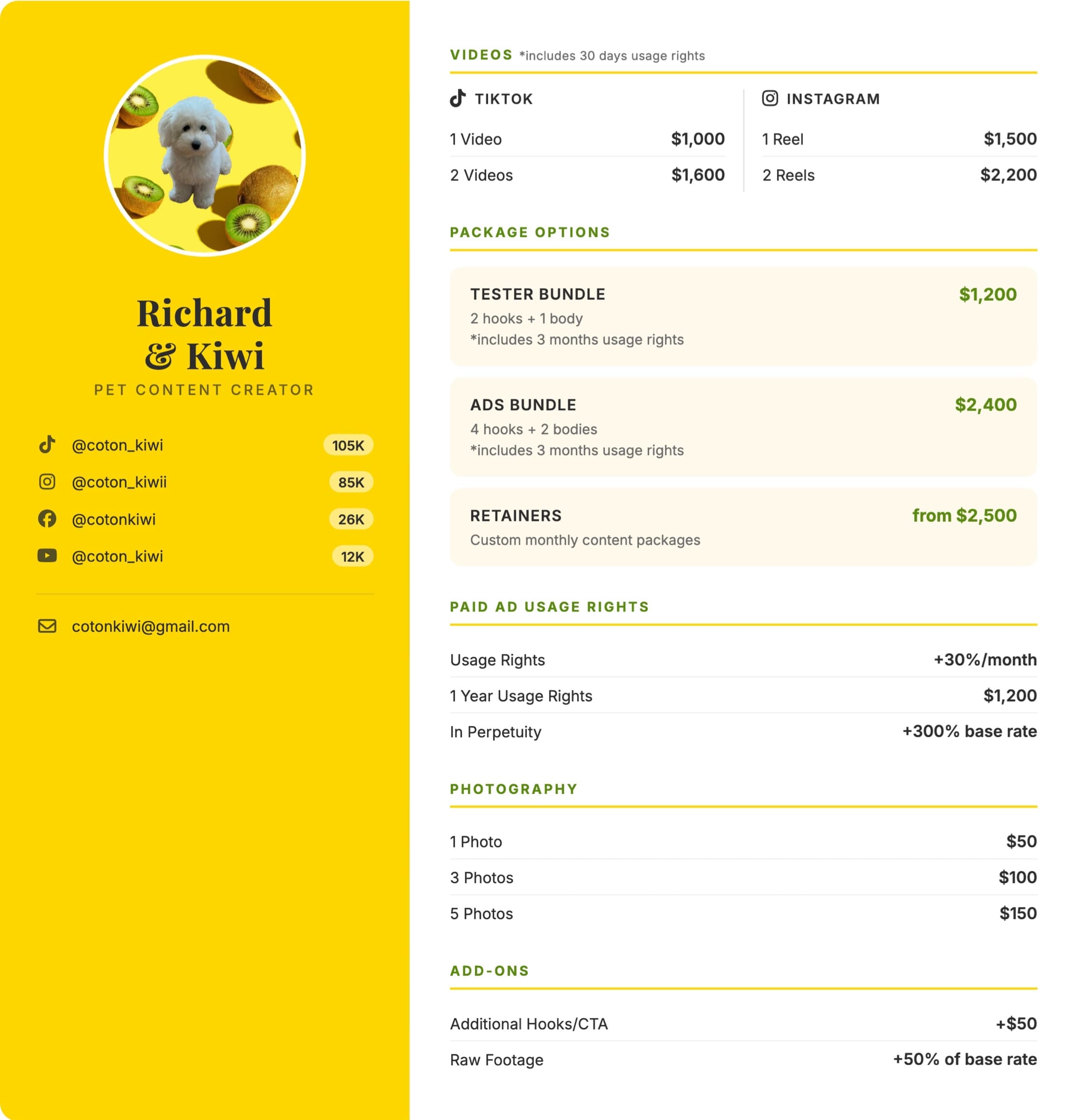 coton Kiwi Rate Card